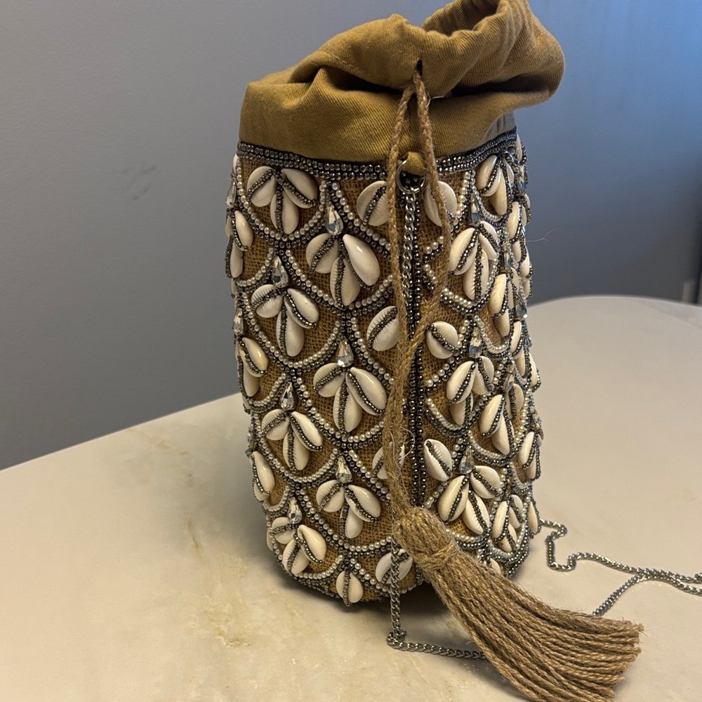 Shell-Embellished Drawstring Mini Bucket Bag In M… - image 2